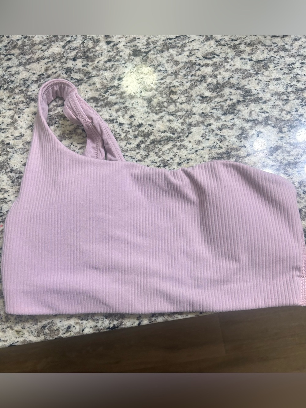 One-Shoulder Ribbed Sports Bra - Light Pink